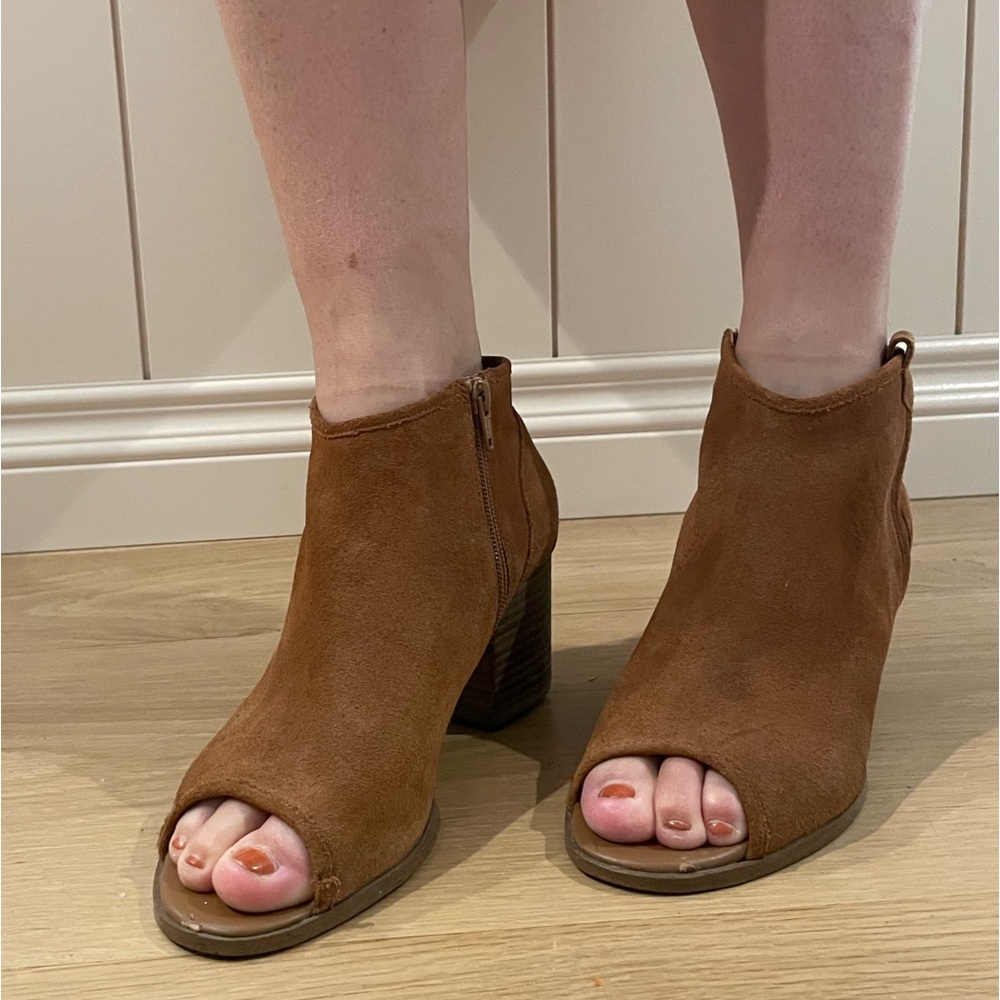Aldo Brown Suede Open Toe Booties